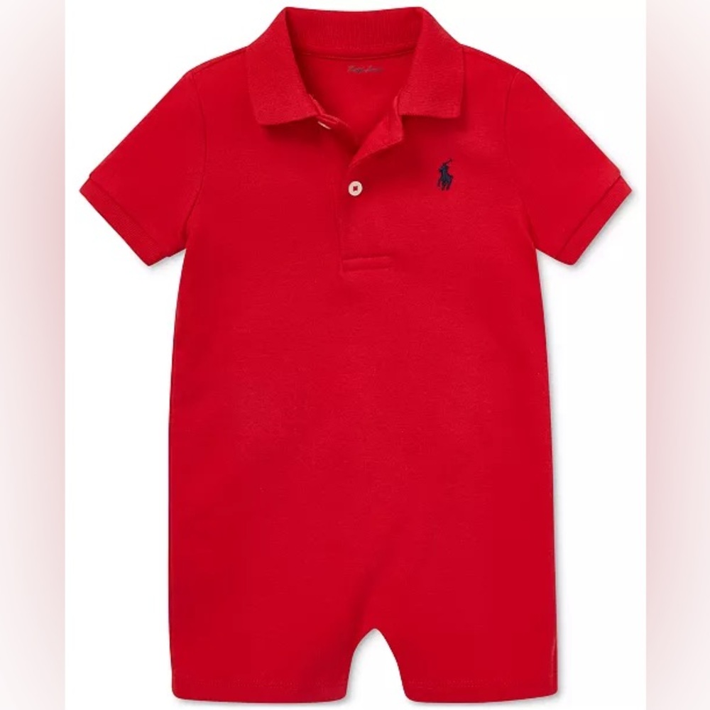 Ralph Lauren Baby Red Polo Romper Shortall 9M